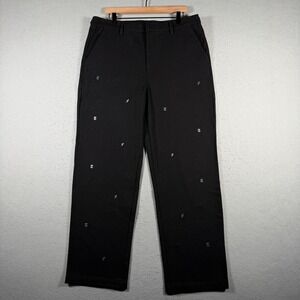 Teddy Fresh Mens Black Embroidered Monogram Straight Leg Pants TF23B20‎ Size 34